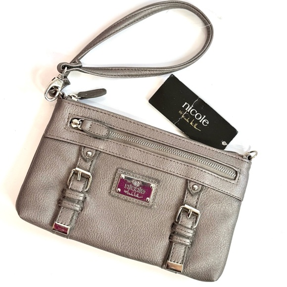 NICOLE MILLER NWT Gunmetal Grey Faux Leather Wristlet Wallet Combo NEW WITH TAGS - Picture 1 of 15